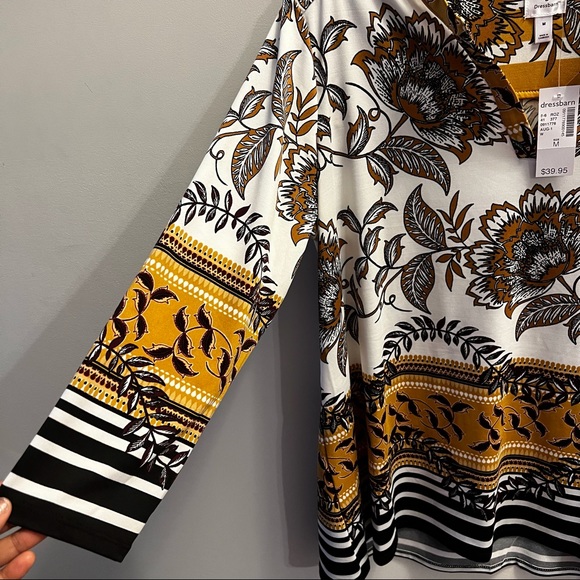 3/4 sleeves white and caramel blouse - Picture 3 of 5